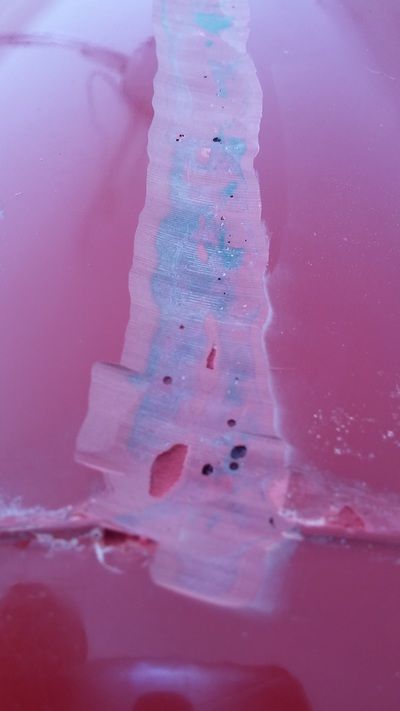 A close up of a pink object in water