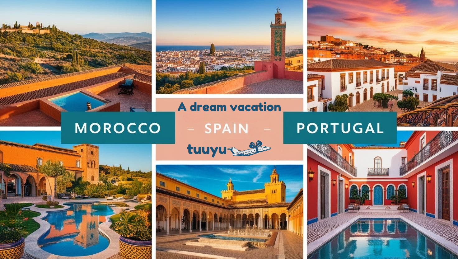 A collage of pictures of Morocco, spain and portugal