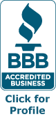 BBB Accredited Business badge with “Click for Profile” text