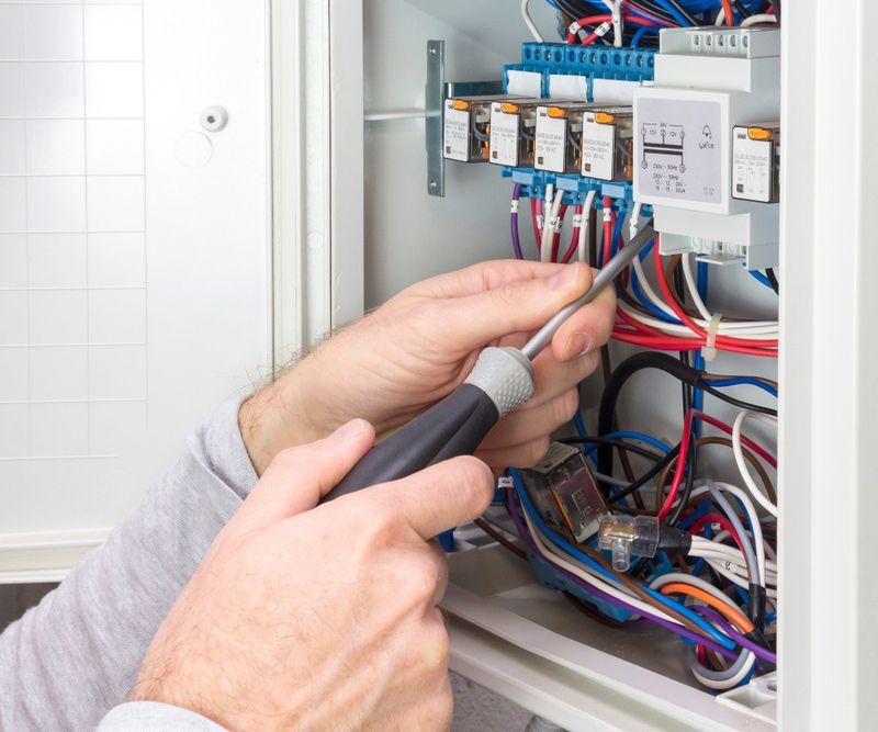 A Man Is Working On An Electrical Box With A Screwdriver — Steve Mason Electrical In Port Macquarie, NSW