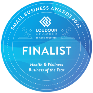 A logo for the Loudin Chamber small business awards finalist health and wellness business of the year.