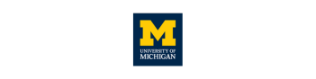 A blue and yellow logo for the university of michigan