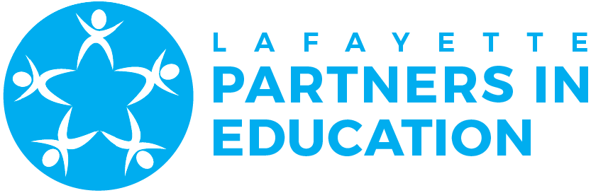 A blue logo for lafayette partners in education