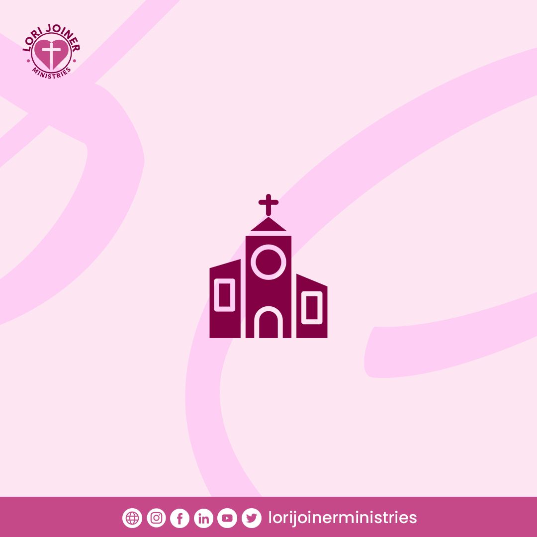 An icon of a church with a cross on top of it on a pink background.