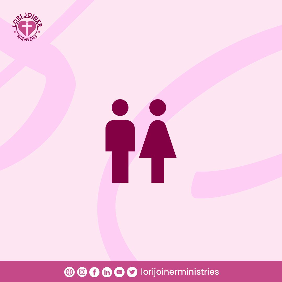 A man and a woman are standing next to each other on a pink background.