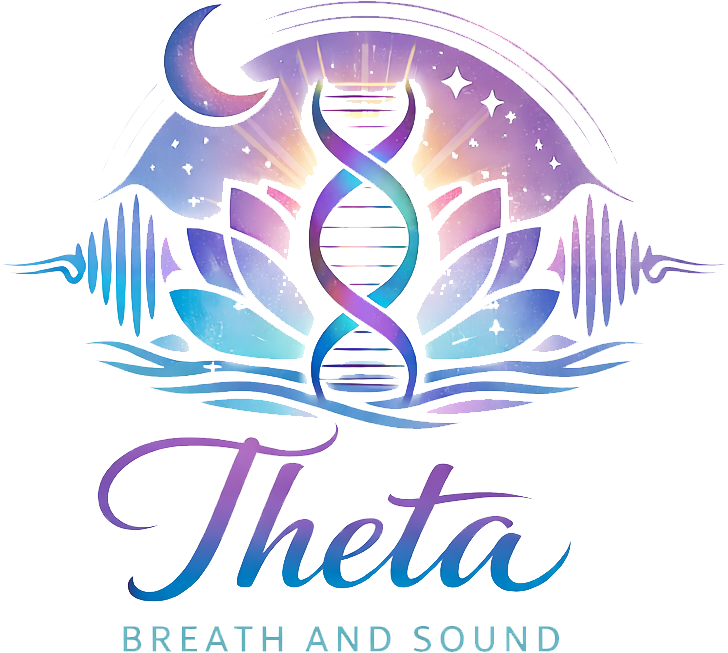 Logo: A DNA strand inside a lotus flower, with a starry night sky and 