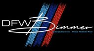 Logo for DFW Bimmer: white text and signature over BMW stripes (blue, red), black background.