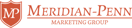 Logo for Meridian-Penn Marketing Group, featuring a shield with "MP" initials and company name.