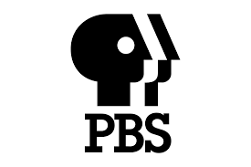 A black and white pbs logo on a white background.