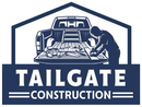 Tailgate Construction logo with blue pickup truck and house outline