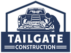 Tailgate Construction logo with blue pickup truck and house outline