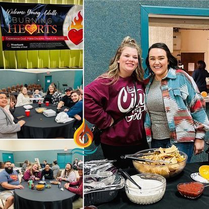 a group of people are sitting at tables in a room .