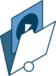 A blue and white icon of a folder with a picture inside of it.