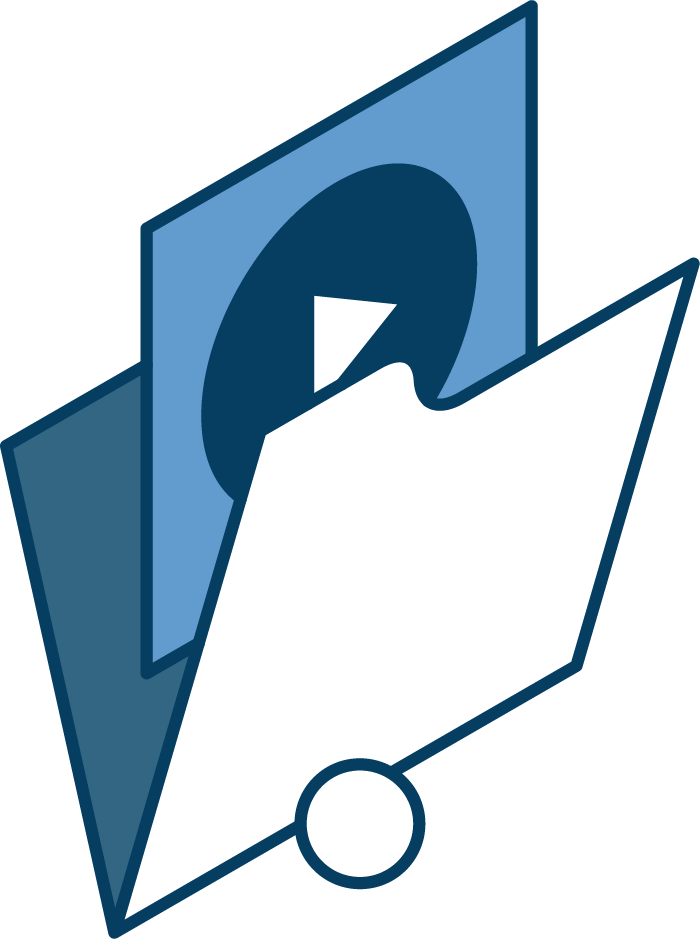 A blue and white icon of a folder with a picture inside of it.