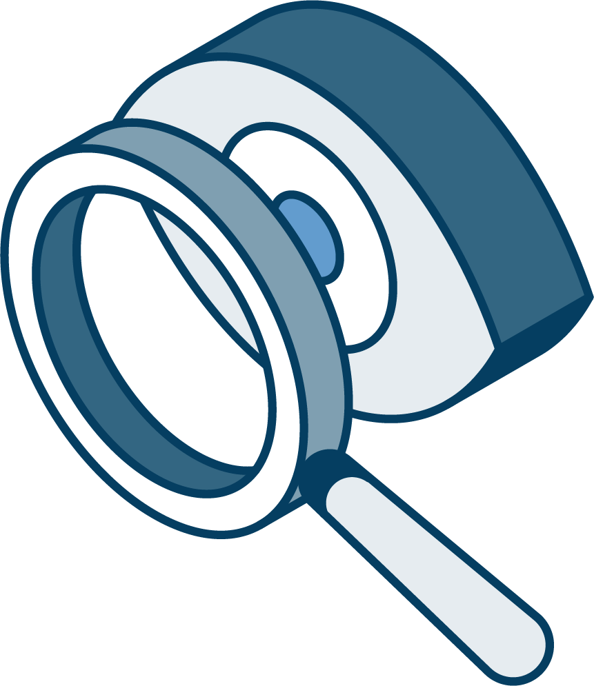A magnifying glass is being used to look at an eye.
