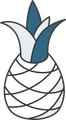 A drawing of a pineapple with a blue flower on top.