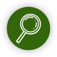 Magnifying glass icon in white on a green circle.