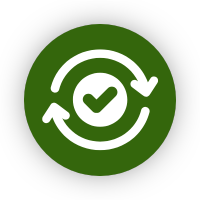 Green circle with white arrows circling a checkmark.