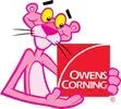 Pink Panther holding a red Owens Corning square.
