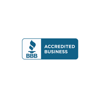 a blue and white logo for BBB accredited business