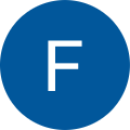 the letter f is in a blue circle on a white background