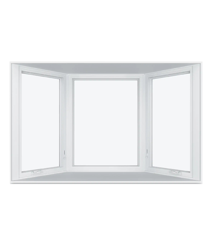 a white bay window featuring three windows