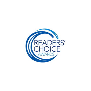 the logo for the readers' choice awards in a blue swirl