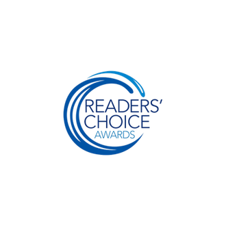 the logo for the readers ' choice awards in a blue swirl
