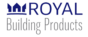 a blue and white logo for royal building products
