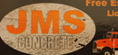 JMS Concrete logo: Text with the company name, a concrete mixer icon in blue on a grey background.