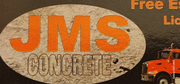 JMS Concrete logo: Text with the company name, a concrete mixer icon in blue on a grey background.