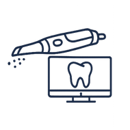 Scanner dentale sopra il monitor che mostra l'icona di un dente, a rappresentare l'odontoiatria digitale o l'imaging dentale.