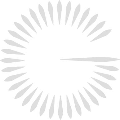 Logo astratto grigio a forma di sole raggiante o di fiore con una striscia orizzontale a destra.