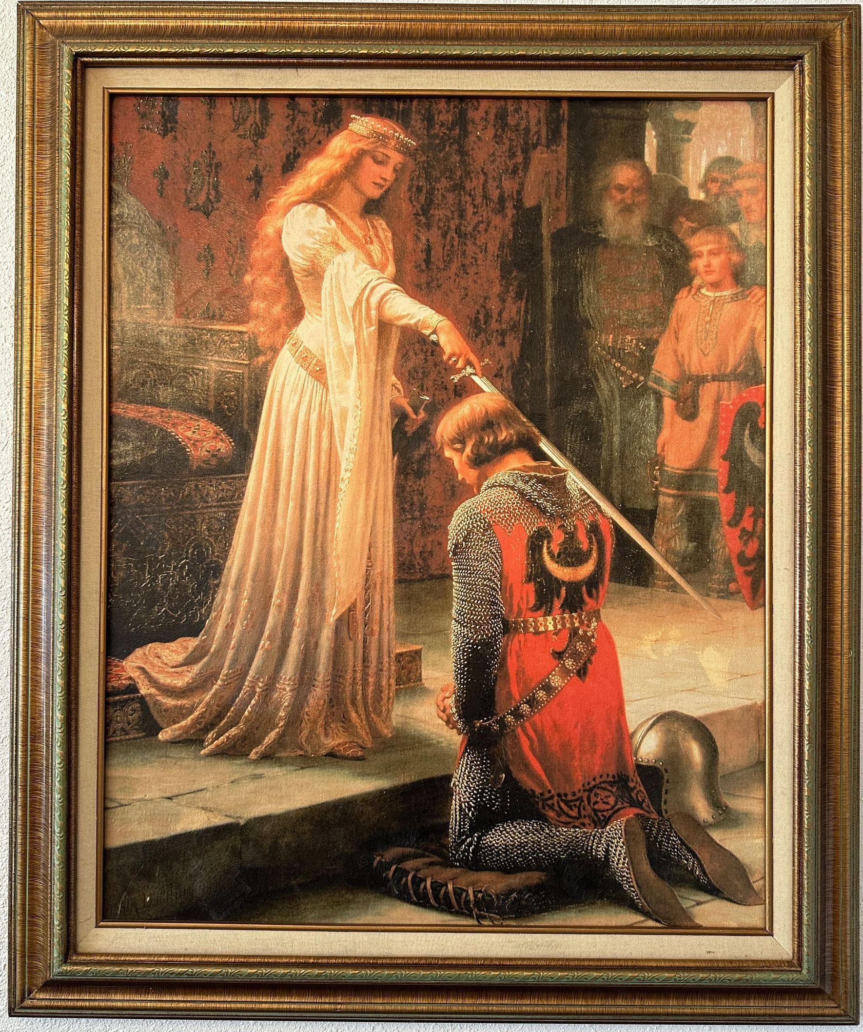 Oil painting of a man being knighted
