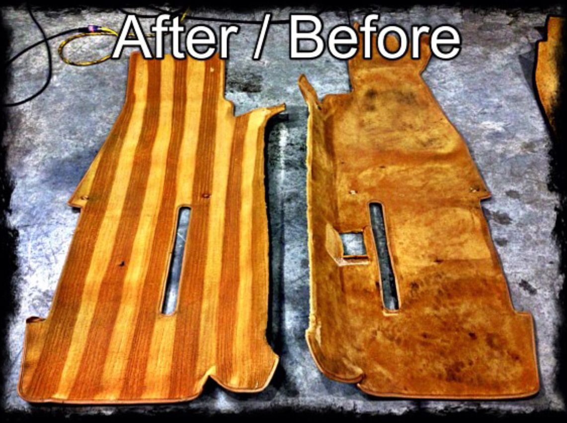 A picture of a piece of wood with the words after and before written on it.