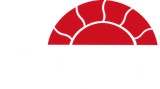 A red circle with a white outline on a white background.