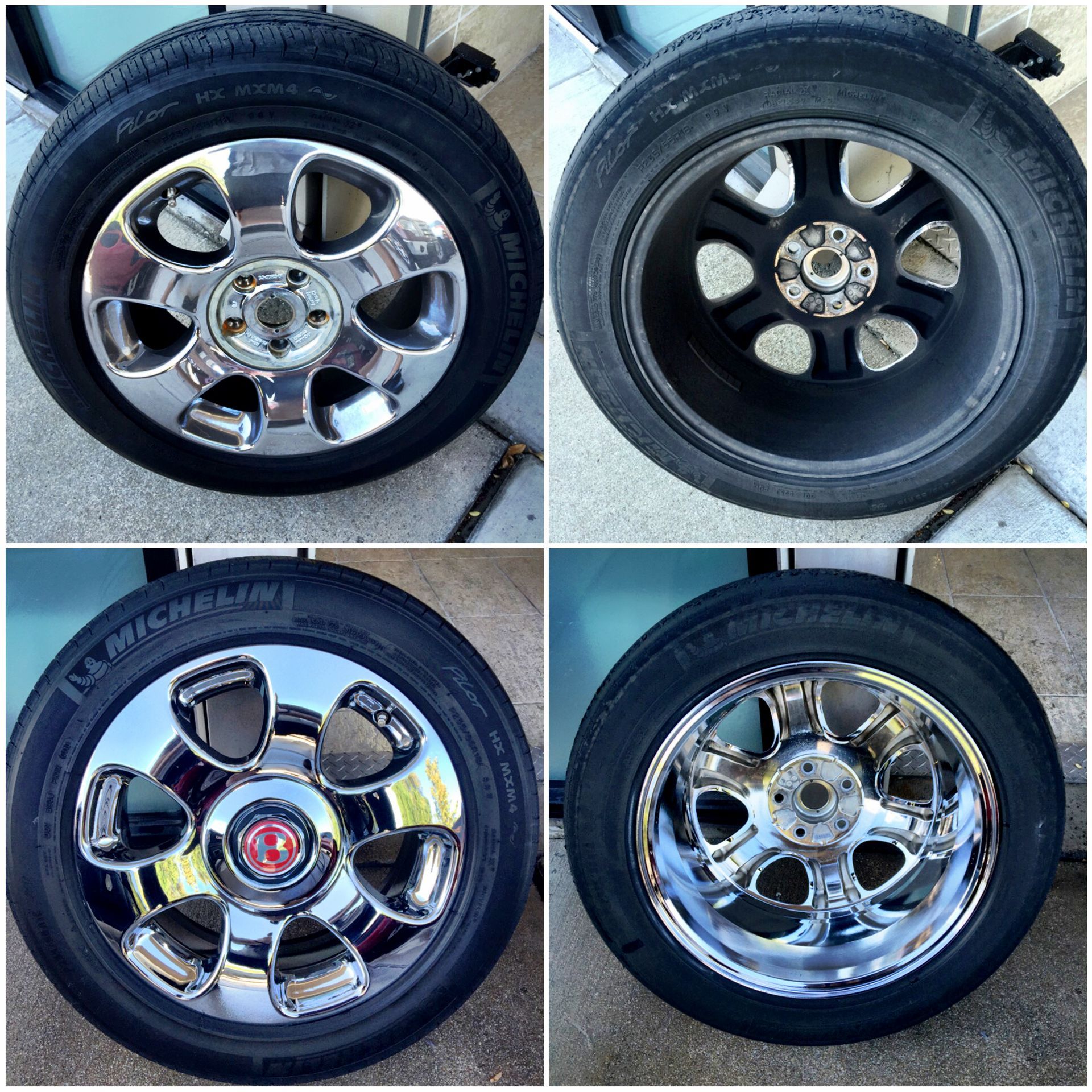 A collage of four different types of wheels and tires