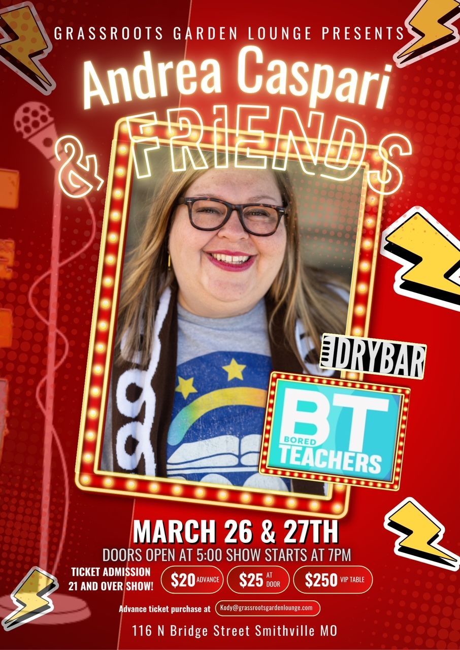 A poster for andrea caspari and friends on march 26 and 27th