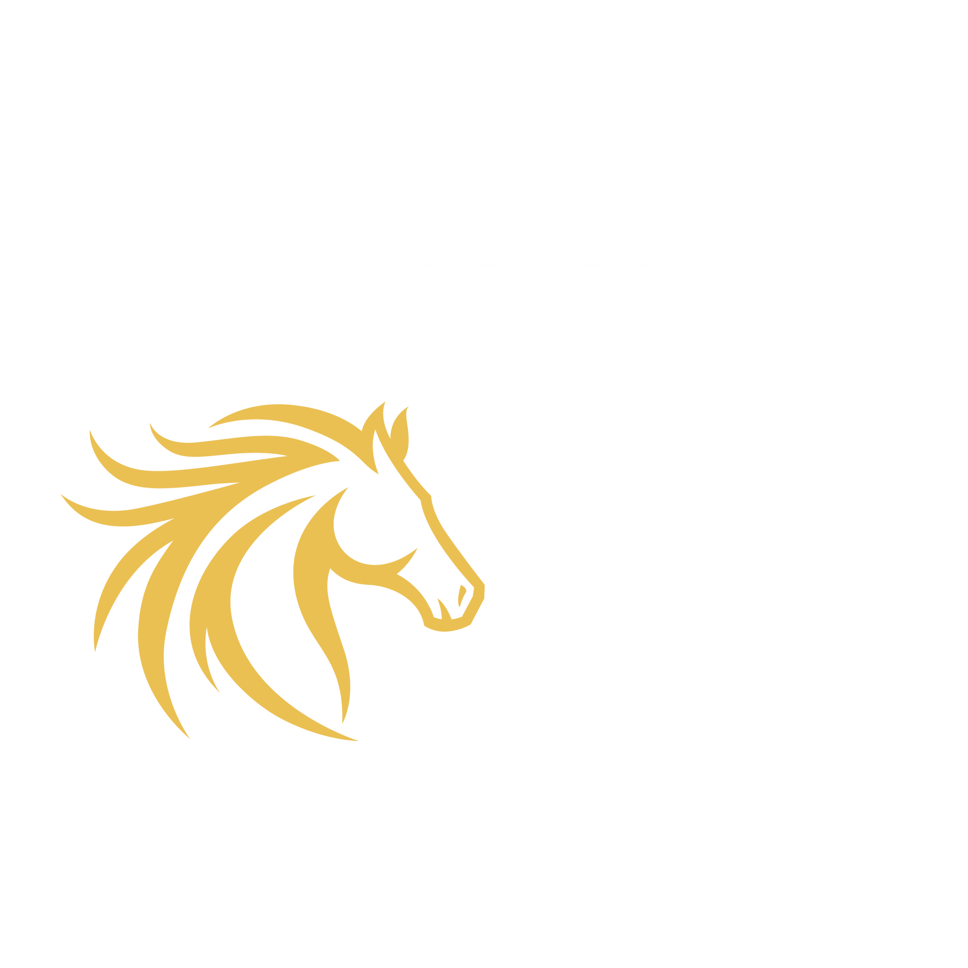 Gold horse head logo.