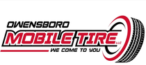 Logo for Owensboro Mobile Tire, red and black text with a tire graphic. "We come to you."