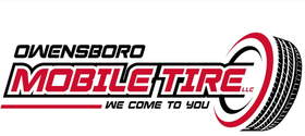 Logo for Owensboro Mobile Tire, red and black text with a tire graphic. "We come to you."