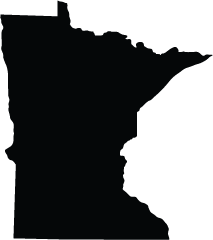 Silhouette of the state of Minnesota, in black.
