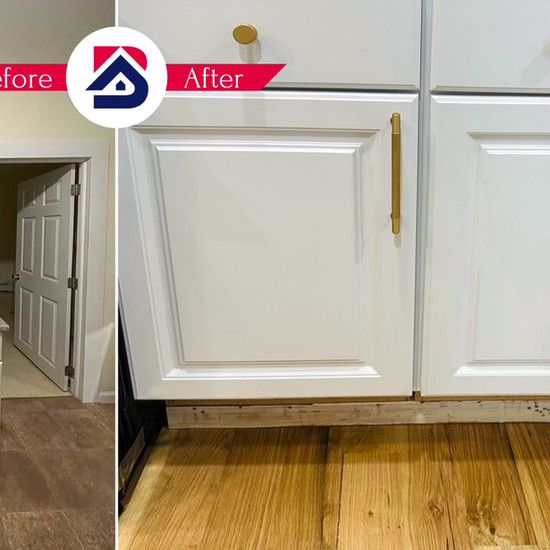 A before and after photo of a kitchen cabinet