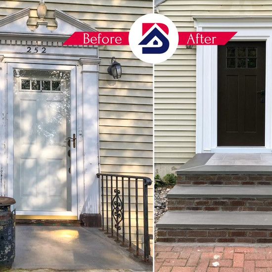 A before and after picture of a front house