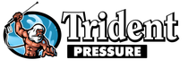 Logo for Trident Pressure featuring a cartoon of a bearded figure holding a trident, with "Trident PRESSURE" in text.