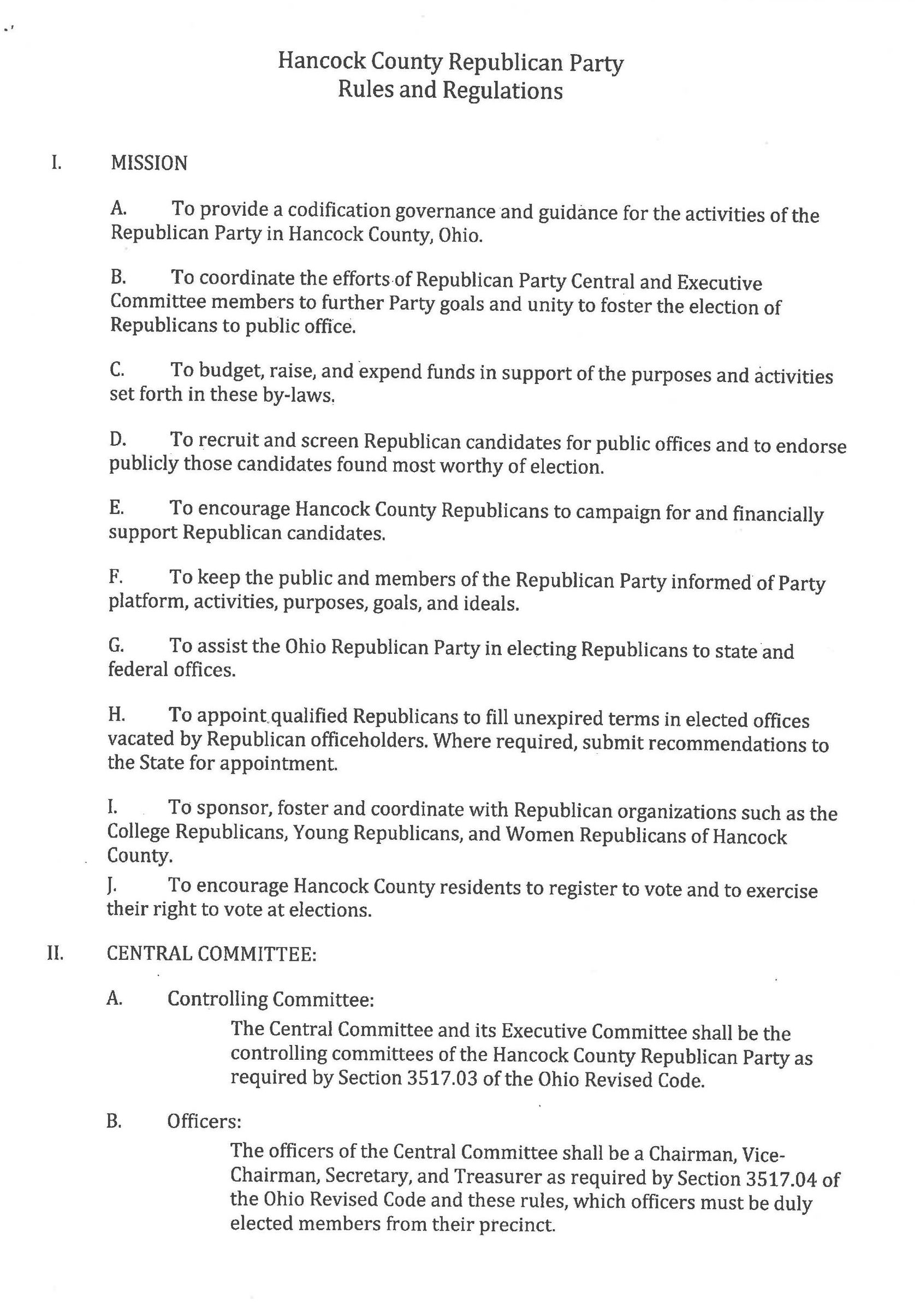 Hancock County Republican Party Rules and Regulations