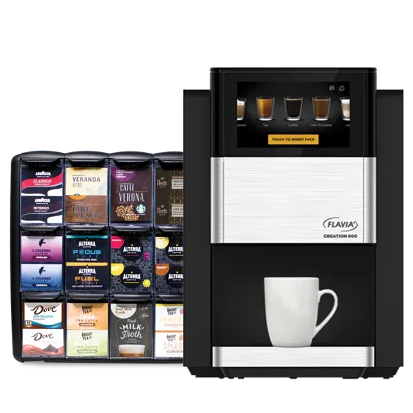 A coffee machine with a cup of coffee next to it.