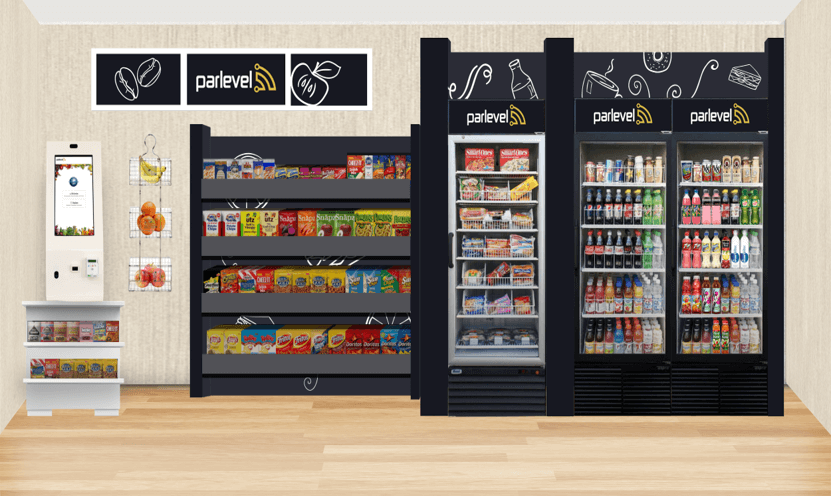 A grocery store with a lot of shelves and refrigerators.