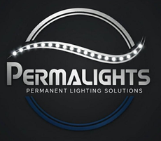 PermaLights logo with glowing light strip and tagline “Permanent Lighting Solutions”