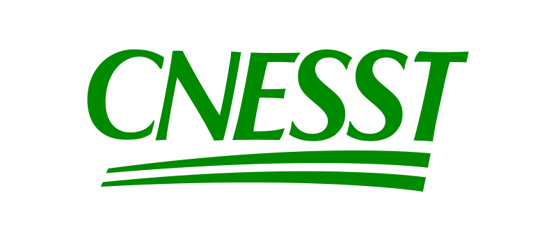 Logo de la CNESST en vert sur fond blanc, avec des lignes vertes stylisées sous le texte.